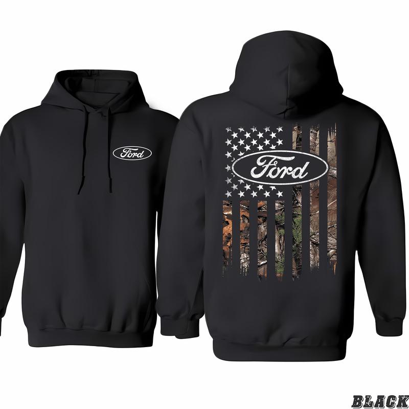 Ford Oval Logo Camo American Flag Black Hoodie, Universal Appeal Garments, Pick Your Desired Look, Celebrity Style, Classic Cotton, Menswear Unisex