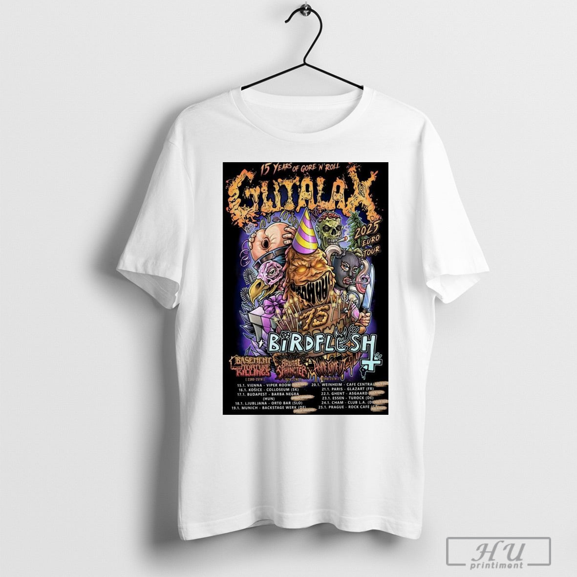 Poster Gutalax 2025 Birdflesh Euro Tour 15 Years Of Gore N Roll T Shirt