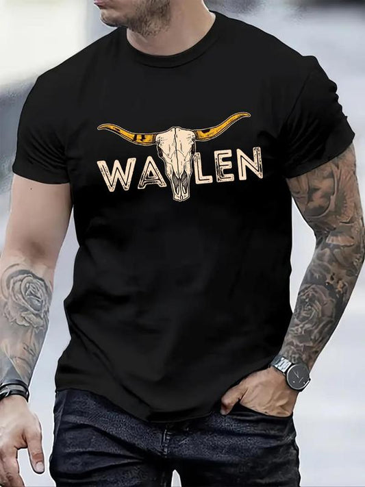 Men's Bull Head & Letter Print Round Neck Graphic Tee,Â Graphic Tees for Men, T Shirts for Men, Regular Fit Casual Short Sleeve Crew Neck T-shirt, Fashion Men'sÂ Men's T Shirts Summer Top for Daily Wear