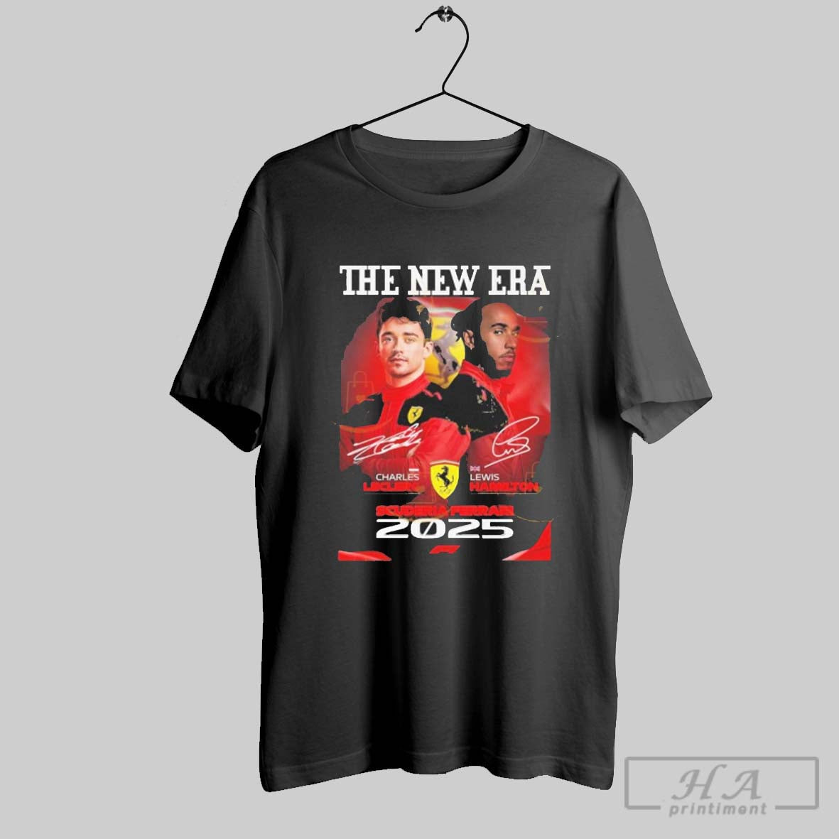Premium The New Era Charles Leclerc X Lewis Hamilton Scuderia Ferrari 2025 Signature Shirt