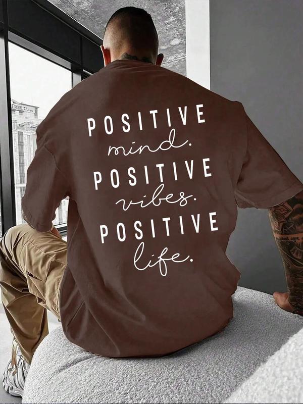 Unisex Men's Letter Print Drop Shoulder Tee, Men Graphic Tees, Regular Fit Casual Short Sleeve Round Neck T-shirt for Summer, Graphic Tees, Fashion Men's Streetwear for Daily Wear