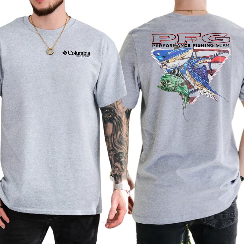 Columbia PFG Shirt - Performance Fishing Gear Featuring Bold American Flag and Fish Graphics T-Shirt, Soft Fabric Short Sleeve Shirt