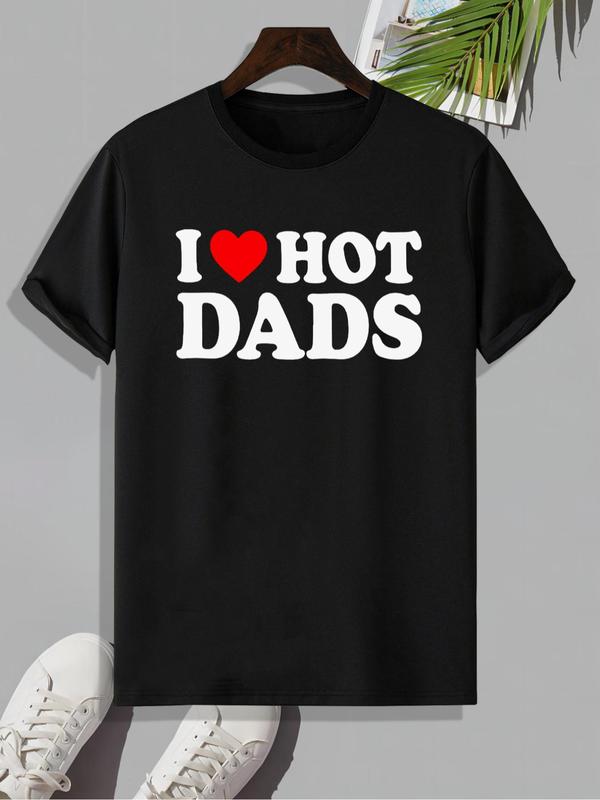 Men's Heart & Letter Print Round Neck Tee, Casual Summer Short Sleeve T-shirt, Streetwear Regular Fit, MenÃ¢â‚¬â„¢s Graphic Daily Staple Wear