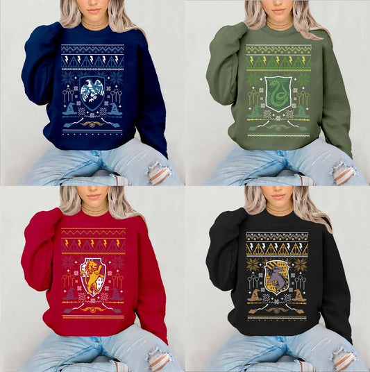 Vintage Wizard House Harry Potter Ugly Sweatshirt, Hogward Wizard School Merrry Christmas Sweatshirt, Fantasy Wizard Sweater, Custom Wizard Houses Xma
