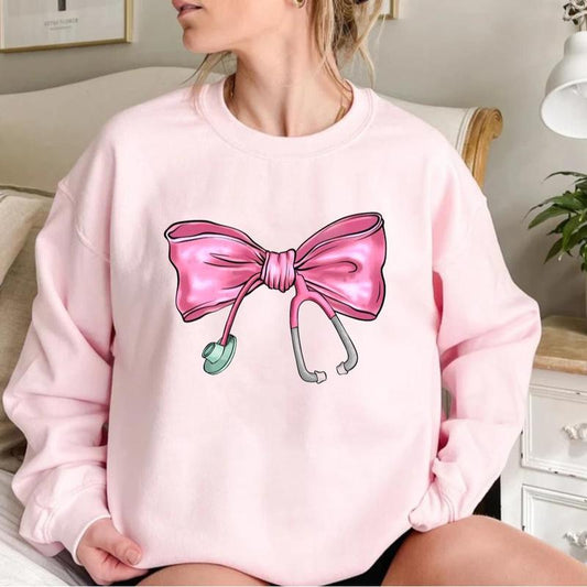 Nurse Coquette Bow Sweatshirt, Retro Nurse Shirts, RN, Unisex Stethoscope Crewneck Sweatshirt, Nursing School, Nurses Week Appreciation, Unisex Shirt