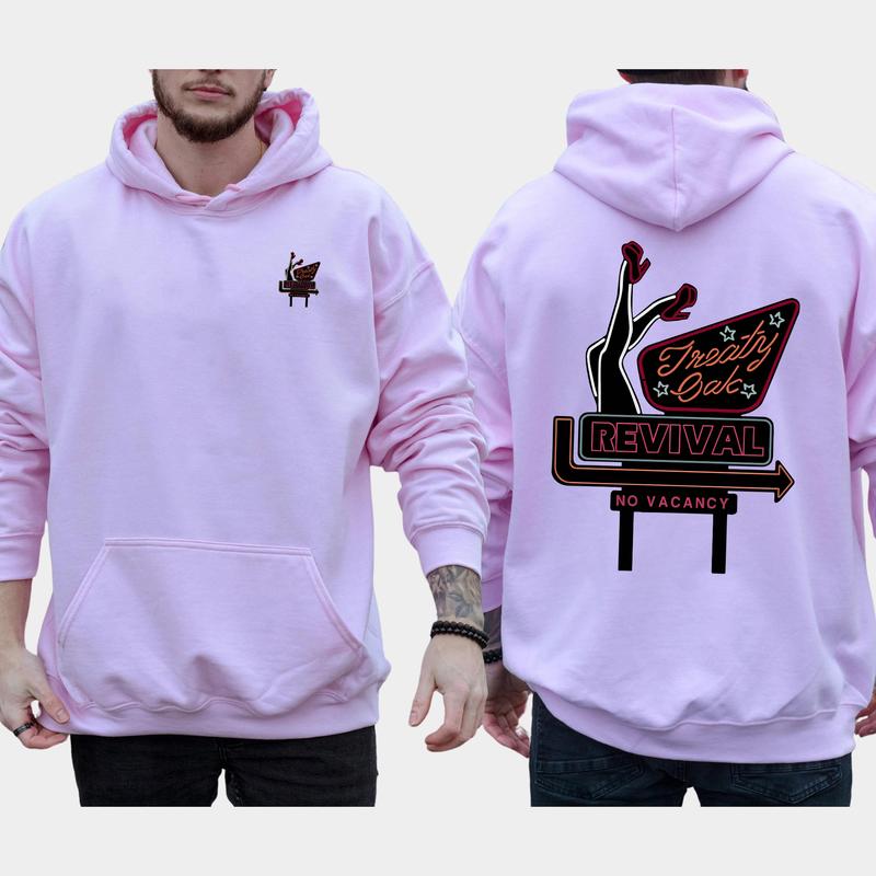 Vintage Treaty Oak Revival 2-Sided Hoodie, Retro Neon Sign Hoodies, Funny Men's Hooded Sweatshirt, Unisex Drink Tops, Classic Pullover Menswear