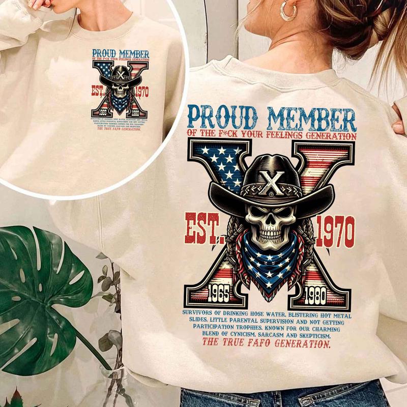 Custom Est.1966 FAFO Generation X 2 Side Shirt - GenX 1965-1980 Hoodies - Vintage Skull Flag GenX Shirt Classic Cotton
