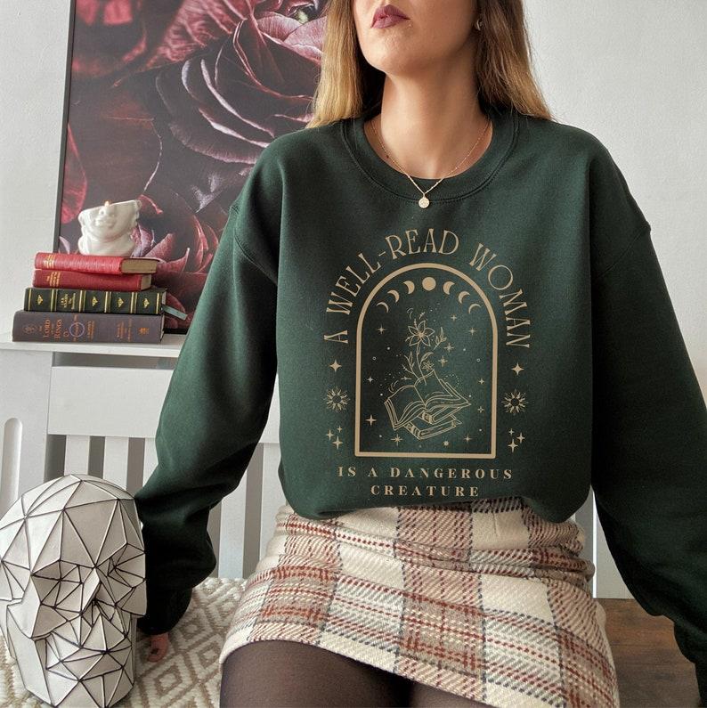 A Well Read Woman Bookish Sweatshirt, Reading Sweatshirt, Literature Shirt, Librarian Shirt, Celestial Sweater, Bookish Merch, Christmas Gift, Gifts f