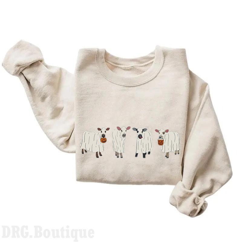 Ghost Cows Halloween Sweatshirt, Ghost Cows Halloween 2024 Merch Women's Shirt, Fall Merch Cotton Fit Unisex Womenswear