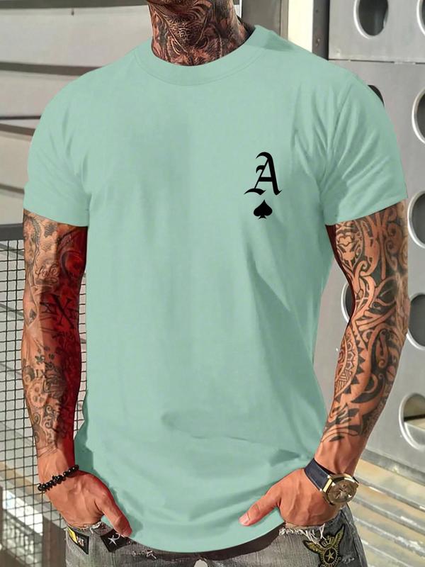 Men's Letter Print Round Neck Tee, Regular Fit Casual Streetwear Short Sleeve T-shirt, Graphic Tees,Â Men's Summer Clothes Top for Daily Wear