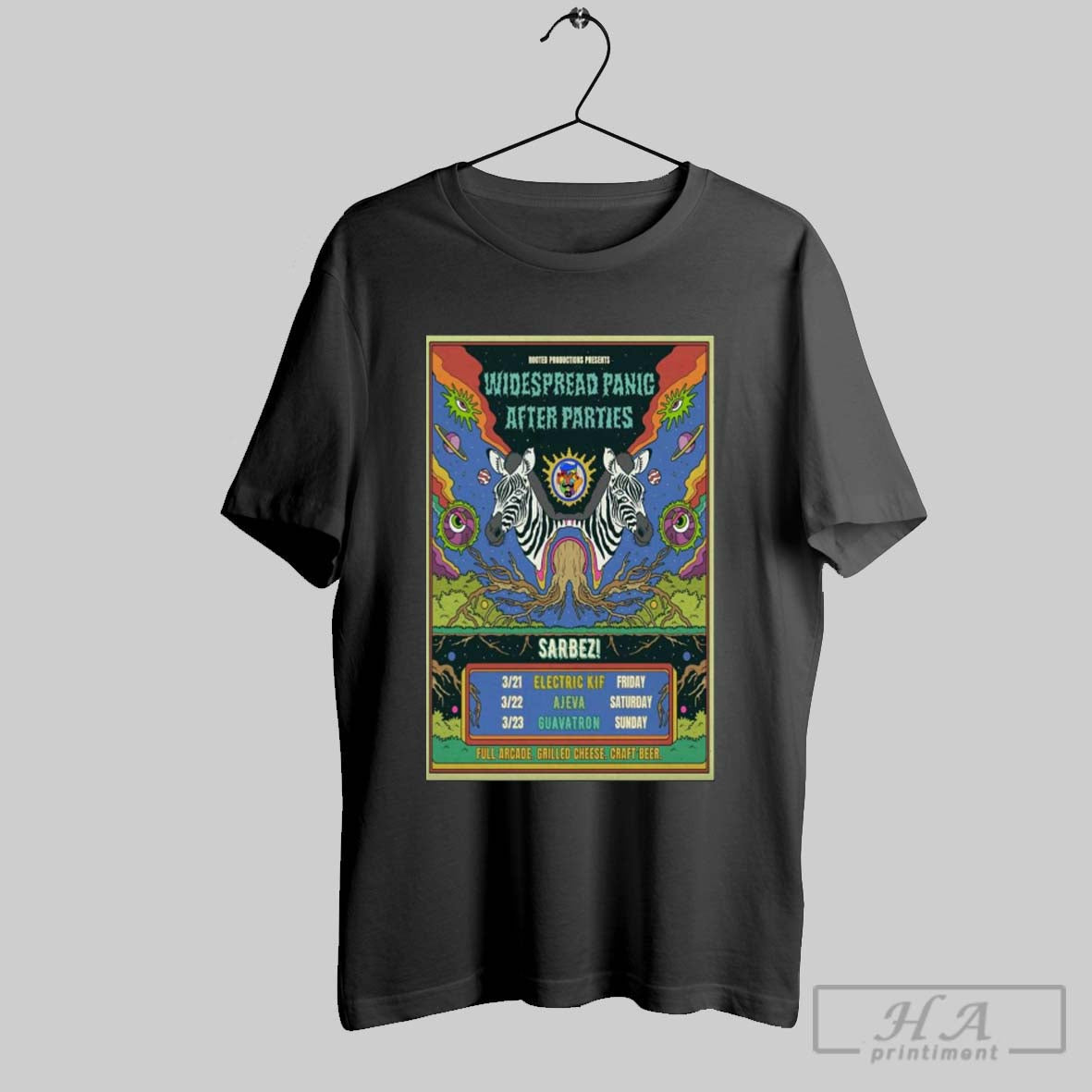 Poster Widespread Panic Afterparty Sarbez Tour 2025 3 21 Electric Kif Friday 3 22 Ajeva Saturday T Shirt