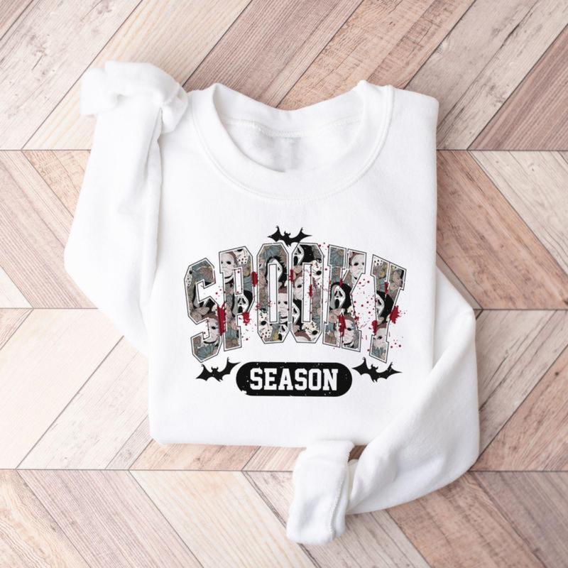 Spooky Season Sweatshirt, Ghost Halloween Party Sweatshirt Unisex Classic Collar Printed