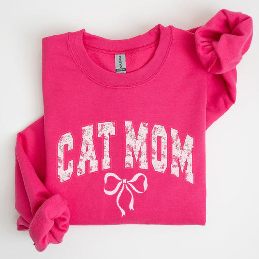 Cat Mom, Coquette, Pink Bows, Trend, Girly, Soft Girl Era Sweatshirt, Women's Crew Neck, Crewneck Casual Comfort Womenswear ComfortableÃ‚Â Graphic