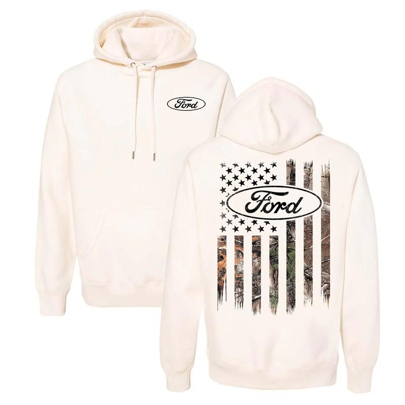 Ford Oval Logo Camo American Flag Black Hoodie, Universal Appeal Garments, Pick Your Desired Look, Celebrity Style, Classic Cotton, Menswear Unisex