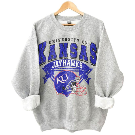 Kansas Jayhawks Vintage NCAA Sweatshirt, Unisex Jayhawks Football Shirt, Classic Sport Hoodie, Gifts for Football Fans, Cotton T-Shirt, Hoodie