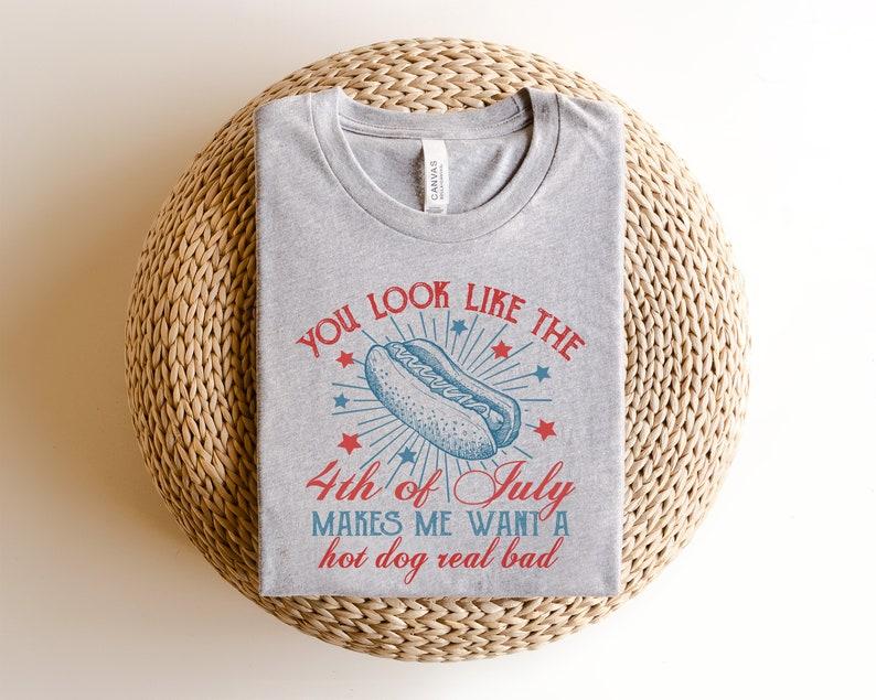 You Look Like The 4th Of July Hot Dog American Men Women Shirt Casual Collar Cotton Fabric Menswear Ribbed