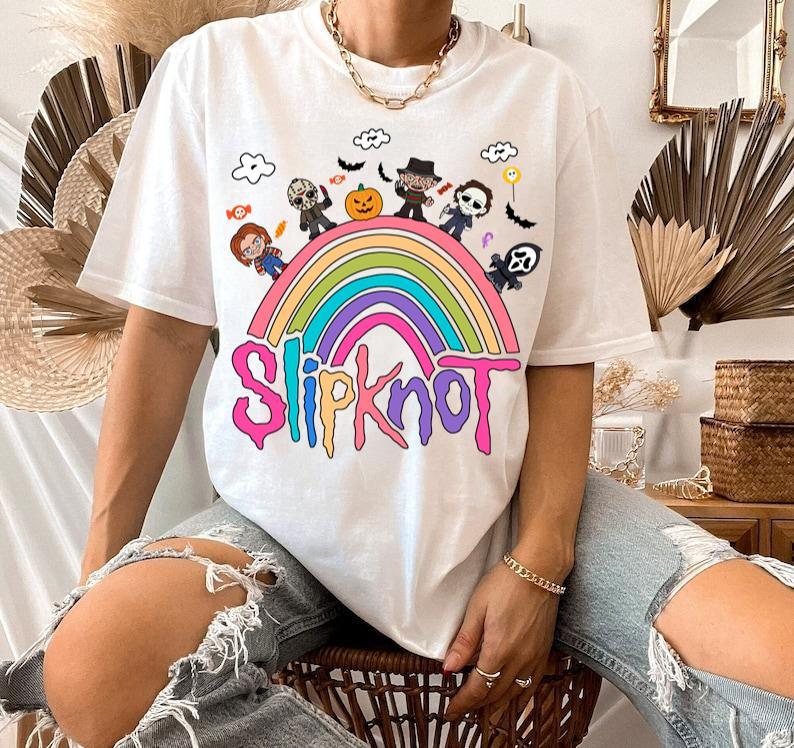 Halloween Slipknot Rainbow Shirt Scary Characters Horror Friend Tshirt