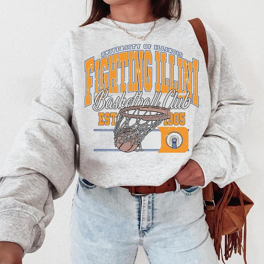 Illinois Fighting Illini Vintage Basketball NCAA Sweatshirt, T- Shirt, Hoodie, Vintage Sweatshirt NCAA University of Illinois Classic Sports Sweatshirt, Gifts For Football Fan Sport, For Men, For Women