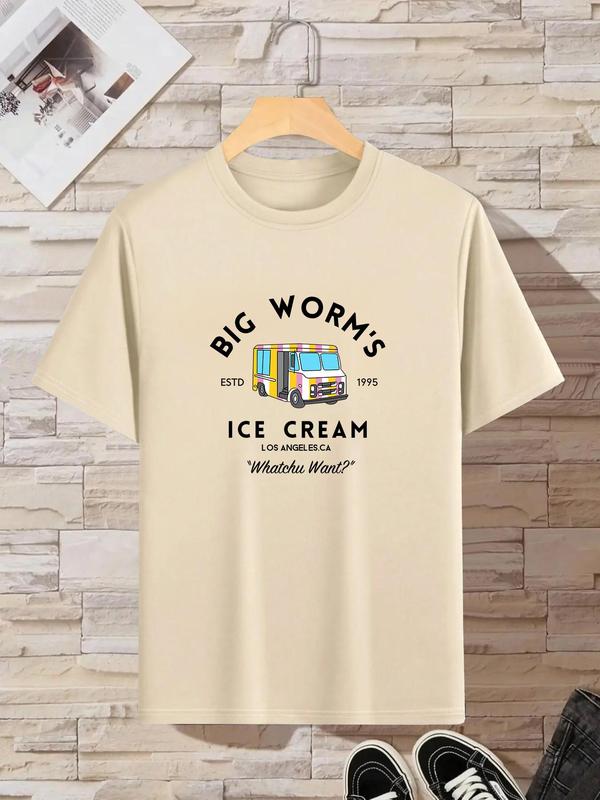 Summer Clothes, Men's Cartoon & Letter Print Round Neck Tee, Regular Fit Casual Soft Slogan Graphic Short Sleeve T-shirt for Summer,  T Shirts for Men, Graphic Tees, Men's Streetwear for Daily Wear