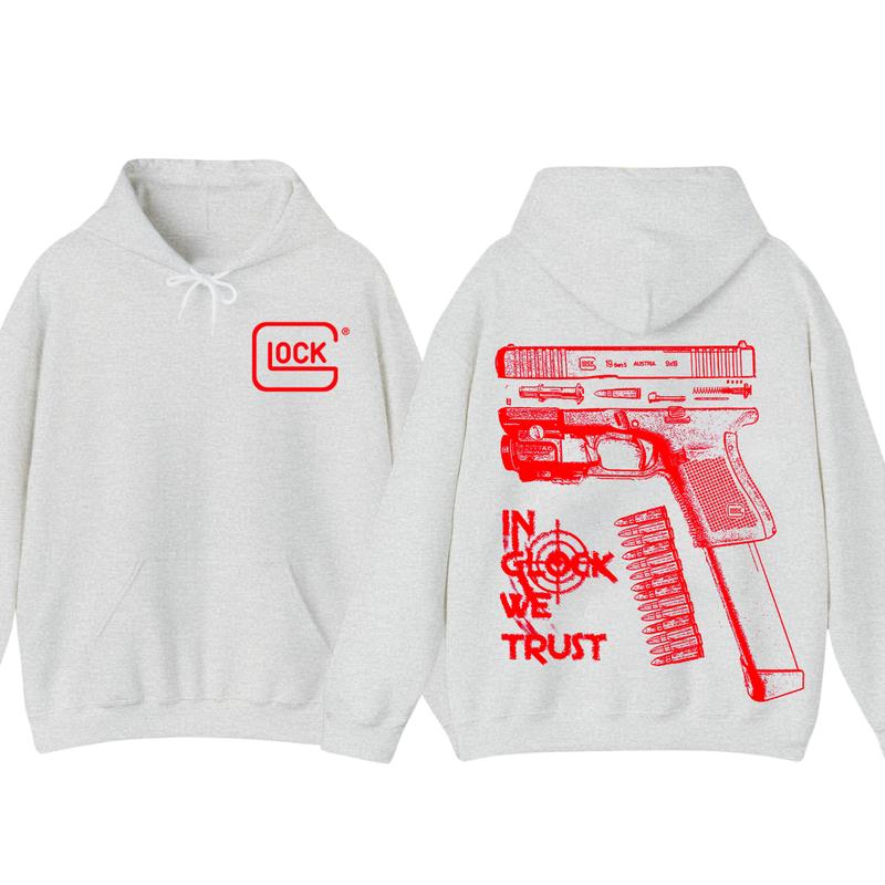 Classic IN GLOCK WE TRUST Double Side Hoodie - Full Color Red Design, Unisex Sweatshirt with Long Sleeve, Glock Shirt