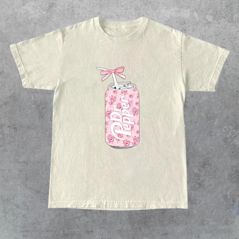 Dr Pepper Gift, Dr Pepper Bow Crewneck, Dr Pepper Pink Bow Shirt, Cute Baby Pink Bow Tee, Trendy Soda Can With Roses Menswear