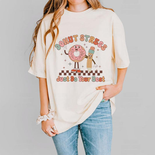 Donut Stress Just Do Your Best Shirt, Teacher School Test Day Shirt, Teacher Test Shirt, Gifts for Teacher, Groovy Teacher Shirt, Funny Donut T-Shirt,