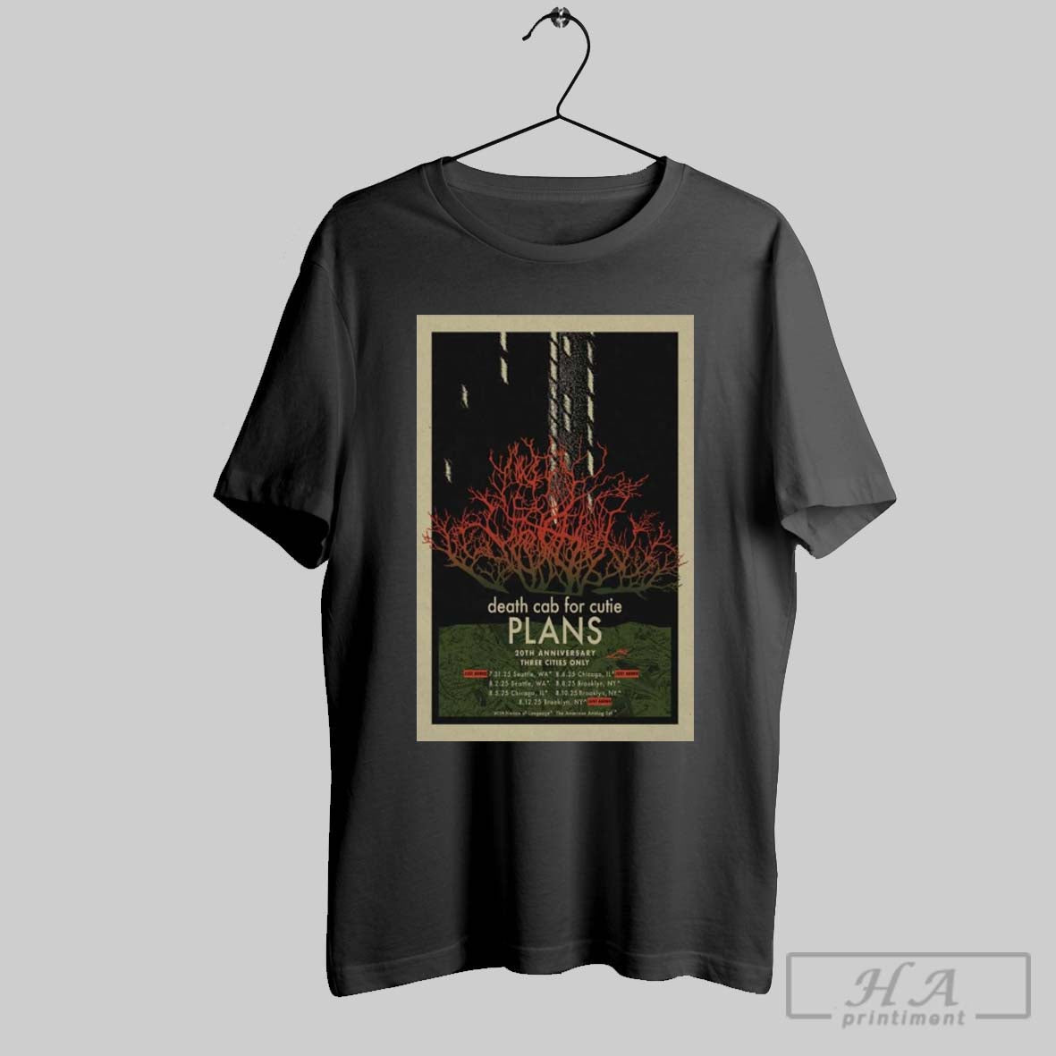 Poster Death Cab For Cutie Plans 20th Anniversary Three Cities Only 2025 Tour T Shirt