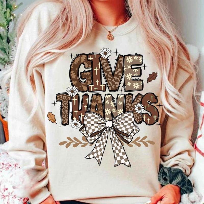 Give Thanks Thankful Fall Coquette Bow Crewneck Sweater, Jesus Fall Bible Verses Bithank Unisex Shirt