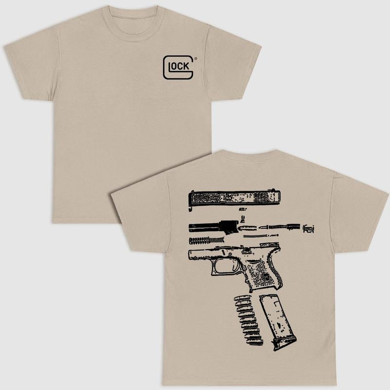 IN GLOCK WE TRUST DOUBLE SIDE SHIRT, Unisex Cotton 2 Sides Shirt, Full Colors, Full Sizes, BlackWhite Design Version