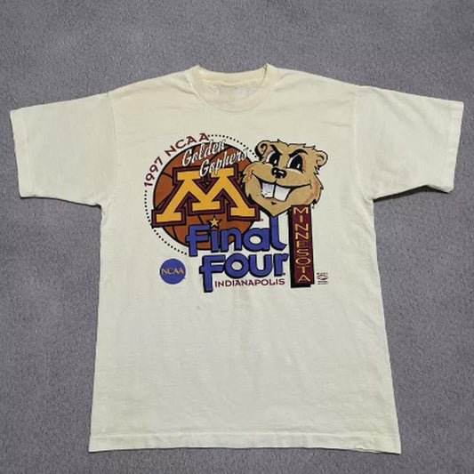 VINTAGE Minnesota Gophers NC AA Mens T-Shirt, Mens NC AA Basketball Final Four Indianapolis 1997 90s Tee, Gift For Men Classic Cotton Menswear Top Collar Day