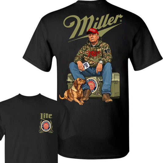 Miller Litee Trump Hunting Camo Unisex shirt, Trump won 47th president Election 2024 shirt, Miller Litee Fuel Hand Drill Dog Hunt Tee, Trump With Local Boy Cotton shirt Full Color Full Size