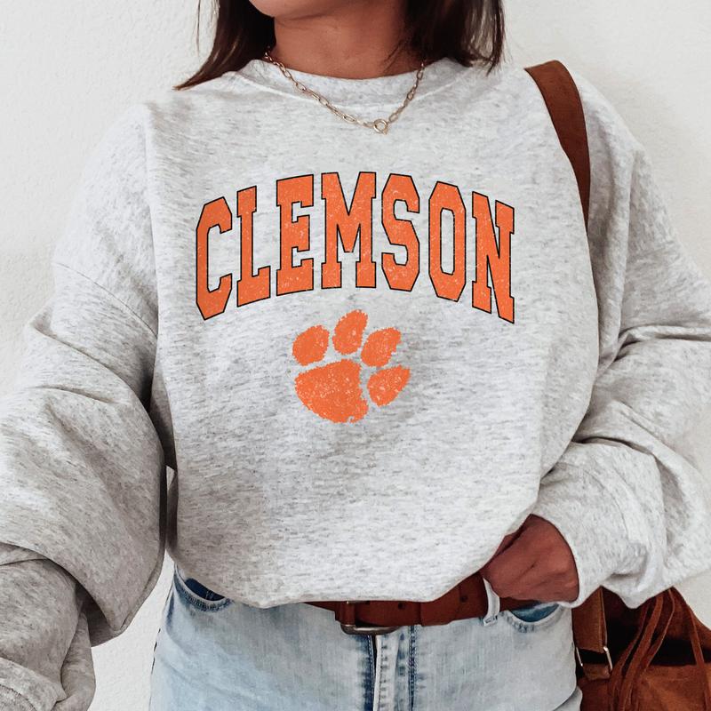 Clemson Tigers Vintage Football NCAA Trendy Sweatshirt, Clemson University Unisex Football NCAA Shirt, Gift For Men, Gift For Girls, Crewneck, Cotton, Sweaters, Pullover