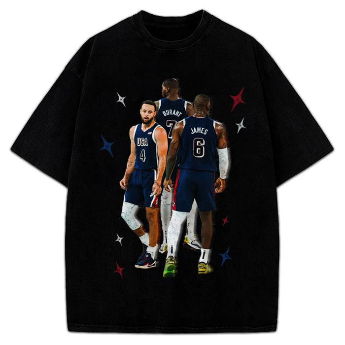 Stephen Curry Bron Durant BIG 3 USA World Champ Custom Graphic Tee