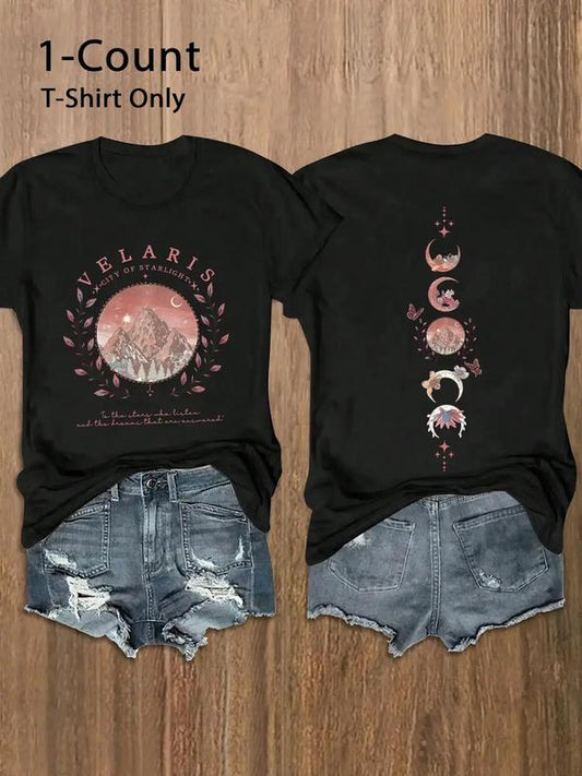 WomenswearÃ‚Â Mountain & Letter Print Round Neck Tee,Ã‚Â ComfortÃ‚Â Trendy Casual Crew Neck Short Sleeve T-shirt for Daily Wear, Ladies Summer Outfit