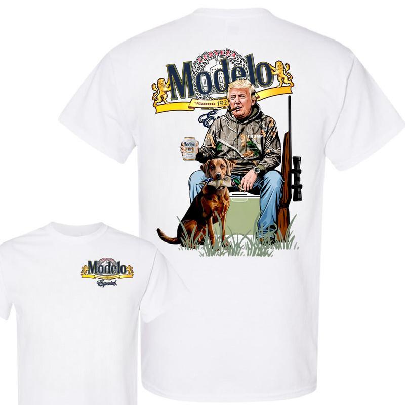 Trump With Modelo Beers 2 Sided T-shirt , Perfect for Outdoorsmen, Hunting Dog T-Shirt, Modelo Hunting Season, Unisex for Men and For Women