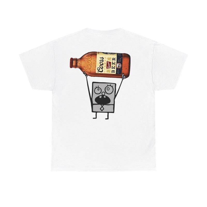 Coors Banquet Doodle Bob Two Sided Unisex Heavy Cotton Tee - Funny Drinking Shirt - Coors Light Shirt - Doodle Bob Shirt - Coors Banquet Bottle