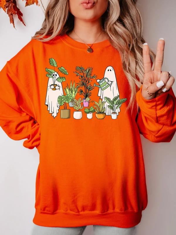 Funny Plant Ghost Sweatshirt, Halloween Plant Lady Shirt, Plant Lover Gift, Ghost Crewneck Sweatshirt, Spooky Gardener Shirt