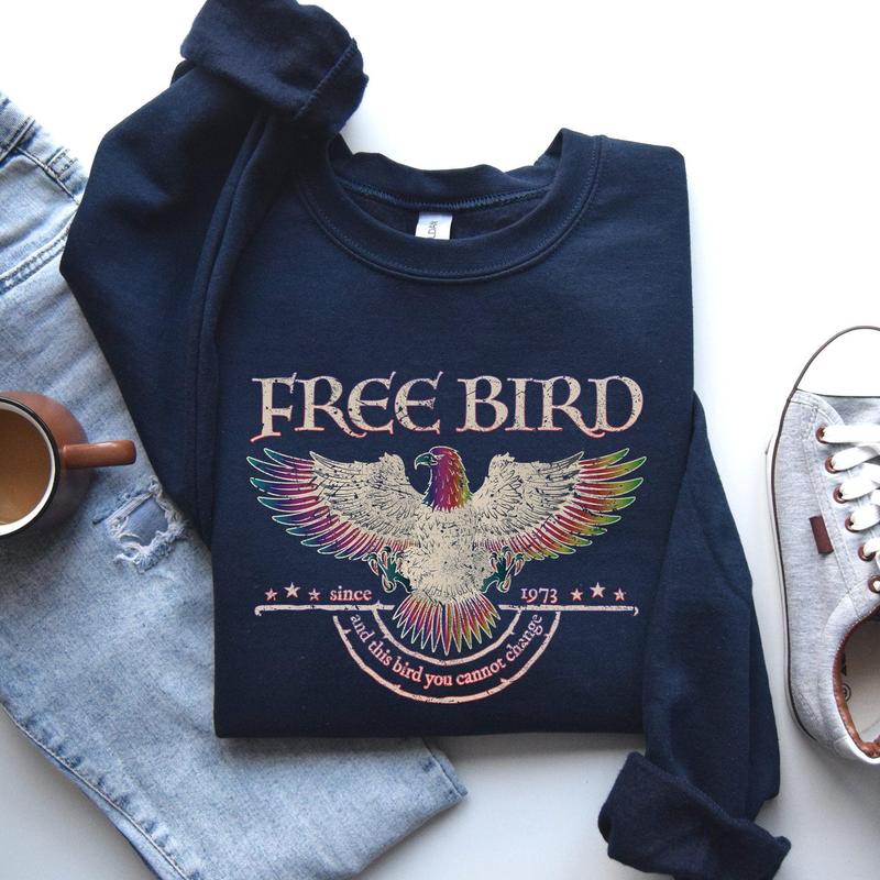 Free Bird, Band, Old School Band, Retro Music, Rock Band Sweatshirt, Women's Crew Neck, Crewneck Casual Comfort Comfortable Graphic Casual Comfort Wom