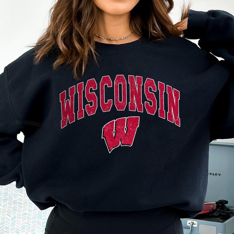 Wisconsin Badgers Vintage Football NCAA Trendy Sweatshirt, University of Wisconsin Unisex Football NCAA Shirt, Gift For Men, Gift For Girls, Crewneck,