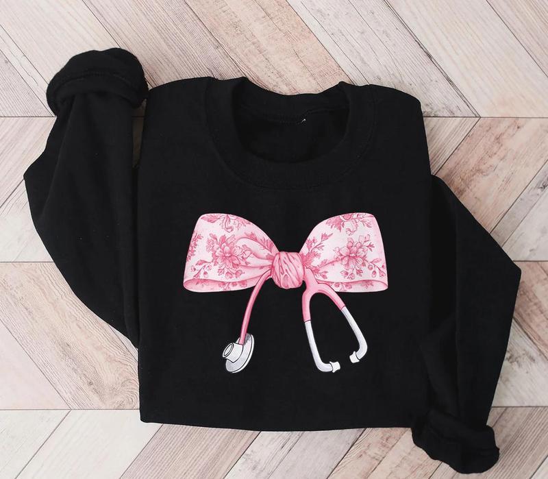 Nurse Coquette bow Sweatshirt, Retro Nurse Shirts, RN, Unisex Stethoscope Crewneck Sweatshirt, Nursing School, Nurses Week Appreciation