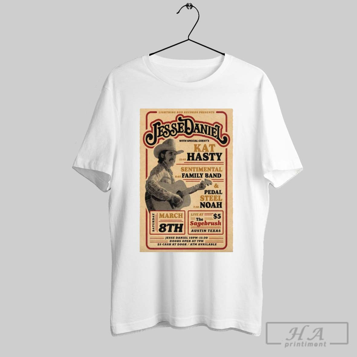 Poster Lightning Rod Records Presents Jesse Daniel The Sagebrush In Austin Texas Sat Mar 8 2025 T Shirt