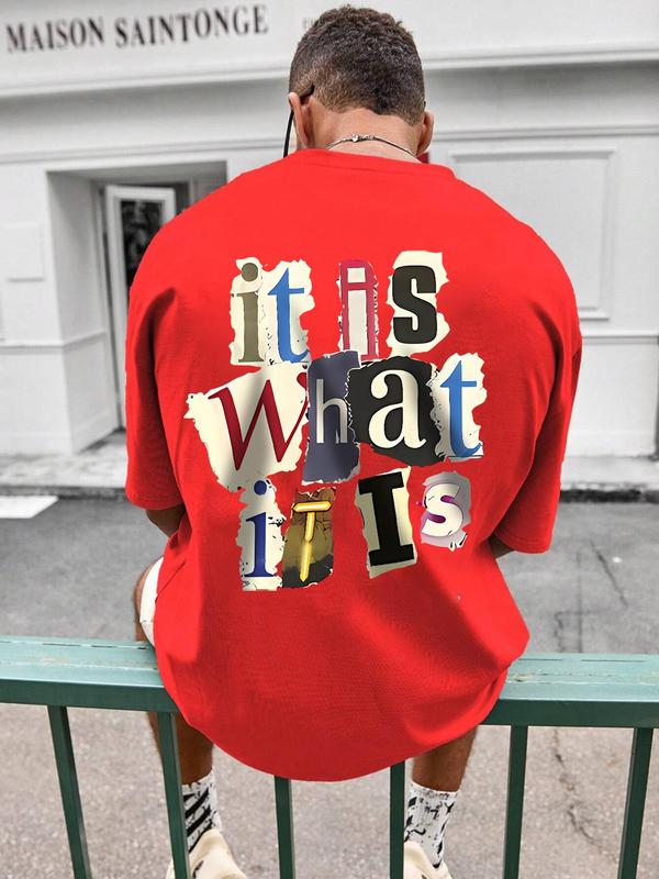 Men's Letter Print Round Neck Tee, Regular FitÂ Casual Short Sleeve T-shirt, Graphic Tees,Â Streetwear, Summer Clothes,Â Men Summer Top