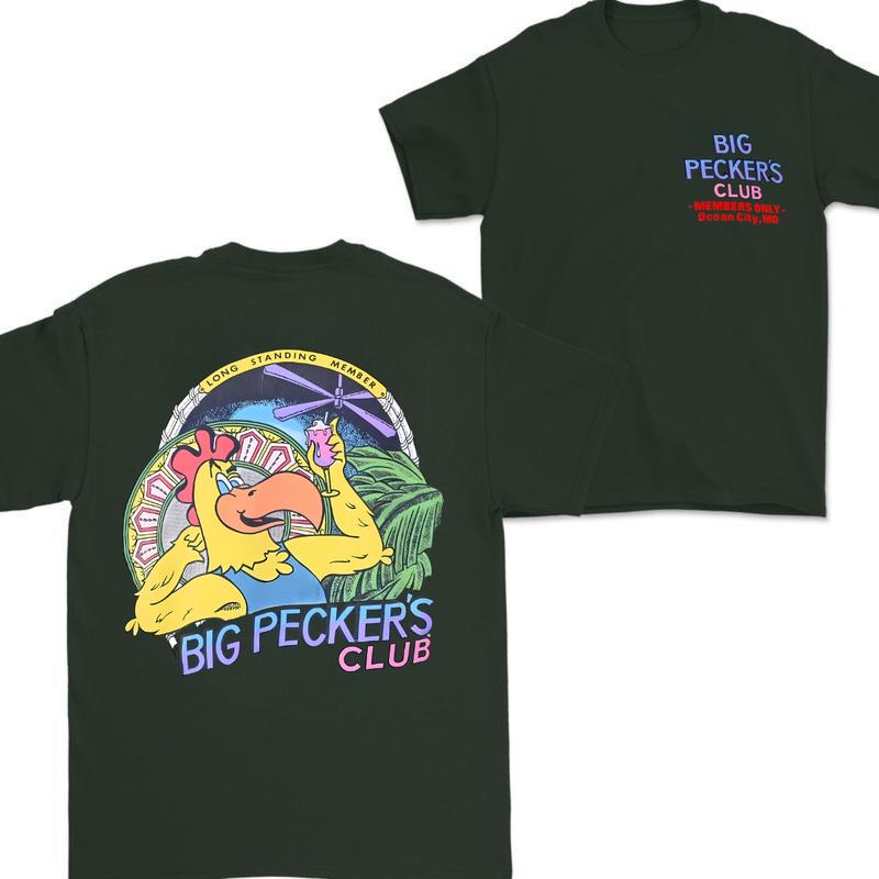 Big Peckers Club Ocean City Maryland Member Only Rooster Funny t-shirt Large,Funny Tee, Vintage Tee, Unisex
