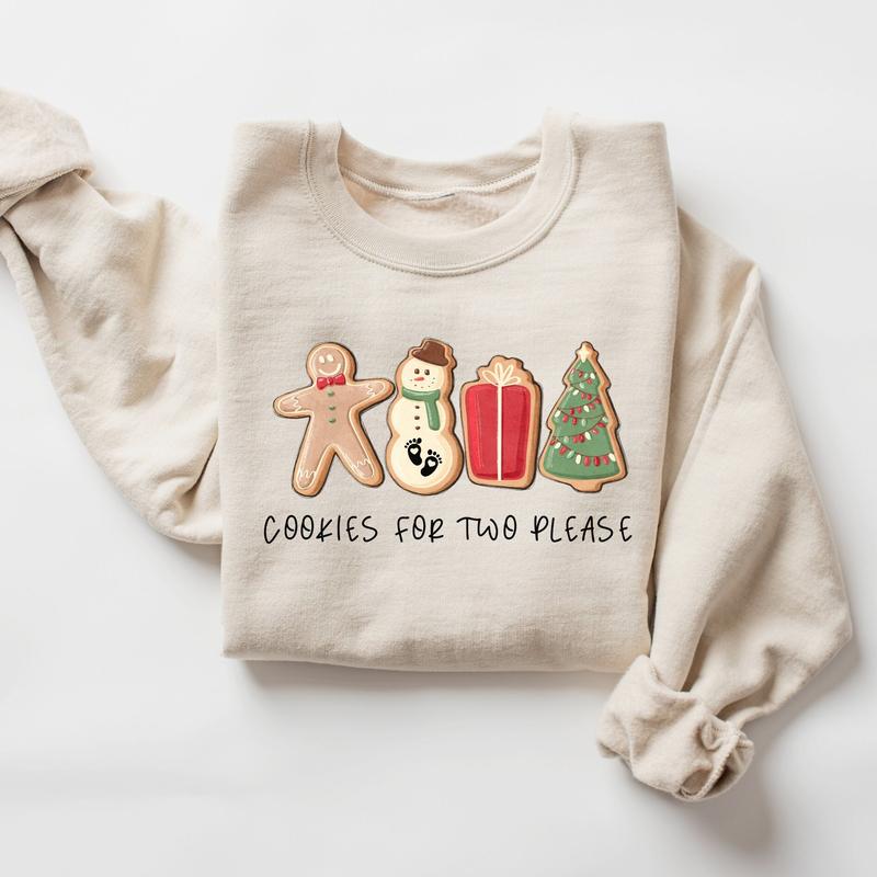 Christmas Cookies For Two Please Pregnancy Announcement Christmas Sweatshirt, Pregnancy Reveal Christmas Sweater, Maternity Christmas Shirt