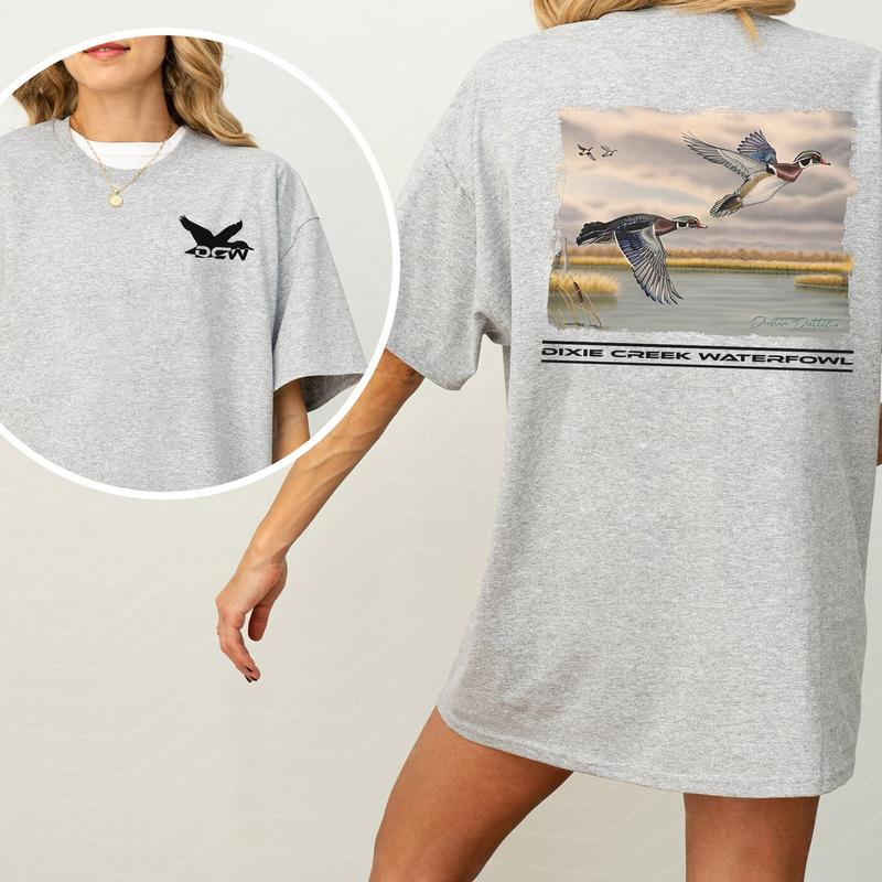 Vintage Double Woodie Duck Hunting Shirt 2-Sided, Mallard Hunt Tshirt, Summer Hunting Graphic Printed Tee, Retro Hunter T-shirt for Men, Cotton Fabric