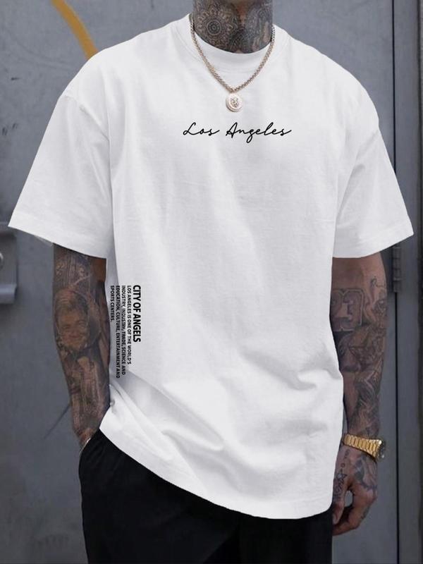 Men's Letter Print Drop Shoulder Tee, Summer Clothes, Regular Fit Casual Soft Comfy Streetwear Round Neck Short Sleeve T-Shirt for Summer, Graphic Tees,Â Men's Top for Daily Wear, Summer Outfits 2024