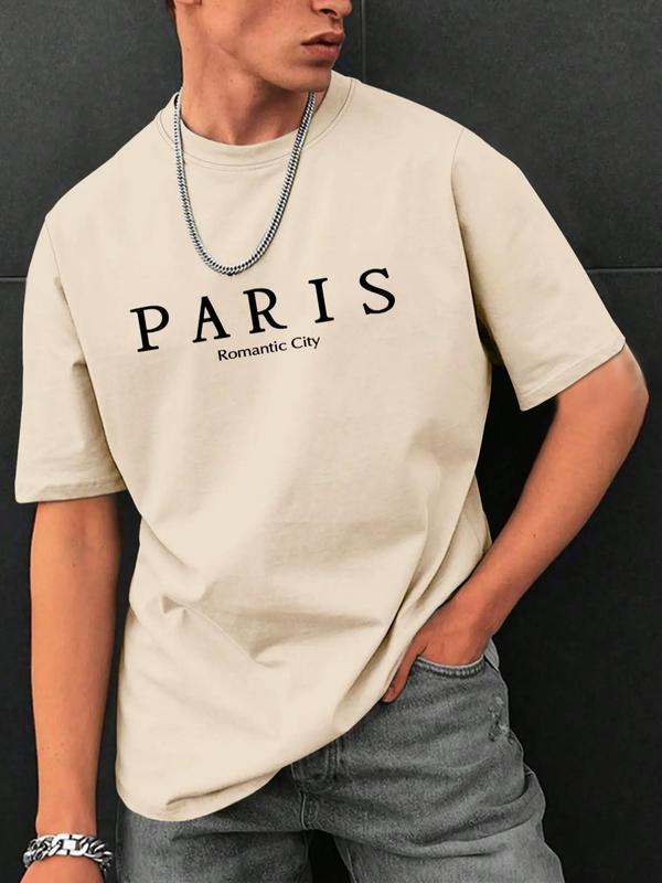 Men's Letter Print Drop Shoulder Tee, Regular Fit Casual Streetwear Short Sleeve Round Neck T-shirt for Summer, Graphic Tees, Fashion Men's Top for Daily Wear