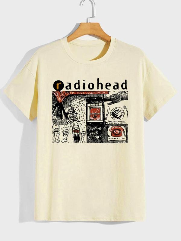 Men's Letter & Graphic Print Round Neck Tee, Regular Fit Casual Short Sleeve T-shirt, Men's Summer Top for Daily Wear