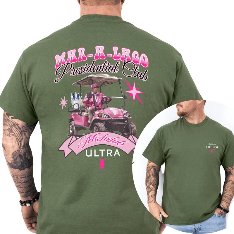 Funny Golf Club Michelob Ultra Beer Pink Printed Graphic Tshirt, Drink Shirt, Drinking T-shirt, Golf Tee, Gift For Men, Love, Athletic, Casual Menswear, Classic Cotton Top, Soft Fabric Shortsleeve Shirt
