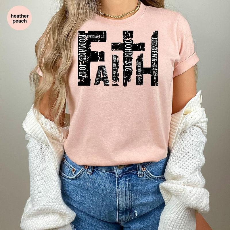 Bible Verse Unisex T-Shirt, Religious Outfit Retro Faith T-Shirt, Christian Cross Genderneutral Adult Graphic Tees Fabric Menswear